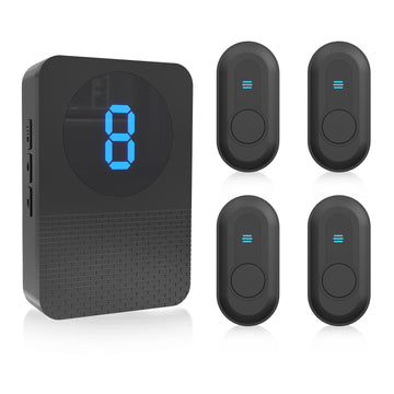 Daytech Système de téléavertisseur sans fil pour soignants – Portée de 500 pieds, alerte d'appel d'infirmière intelligente pour la maison/personnes âgées/handicapés/patients – 4 boutons d'appel et affichage numérique